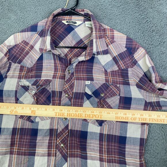Salt Valley Western Shirt Mens Large Purple Blue Plaid Long Sleeve Pearl Snap - Picture 10 of 13